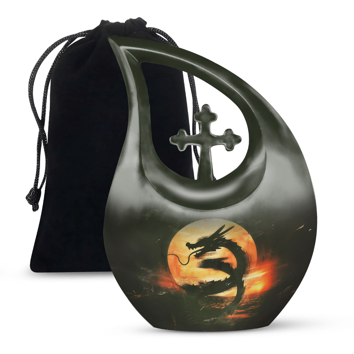 Crimson Dragon Warrior Cremation Urn For Human Ashes - Red Aluminium Urn
