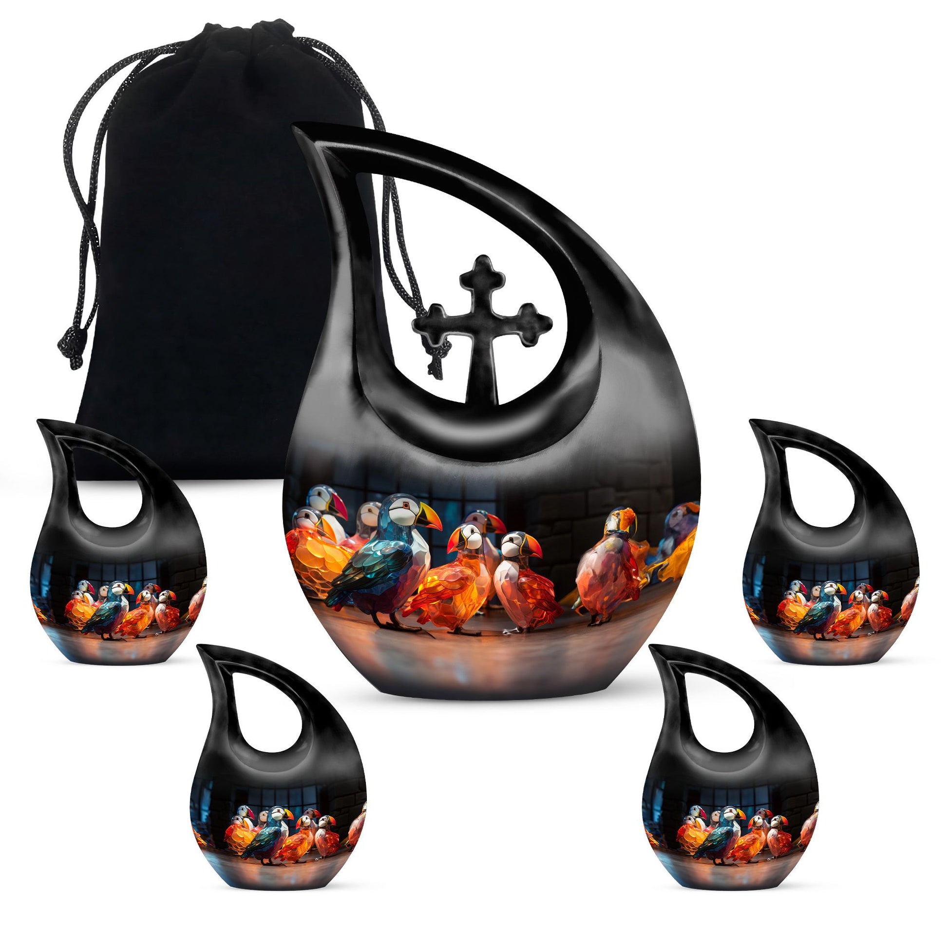 Puffin Bird Urns For Ashes - Urn Keepsake Combo Set