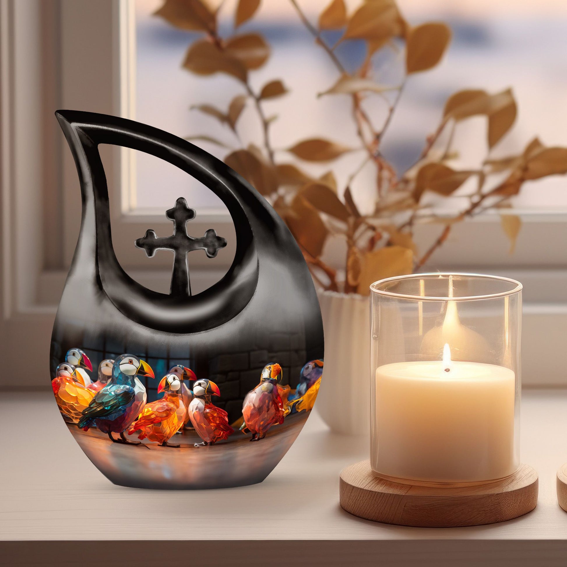 Puffin Bird Urns For Ashes - Urn Keepsake Combo Set