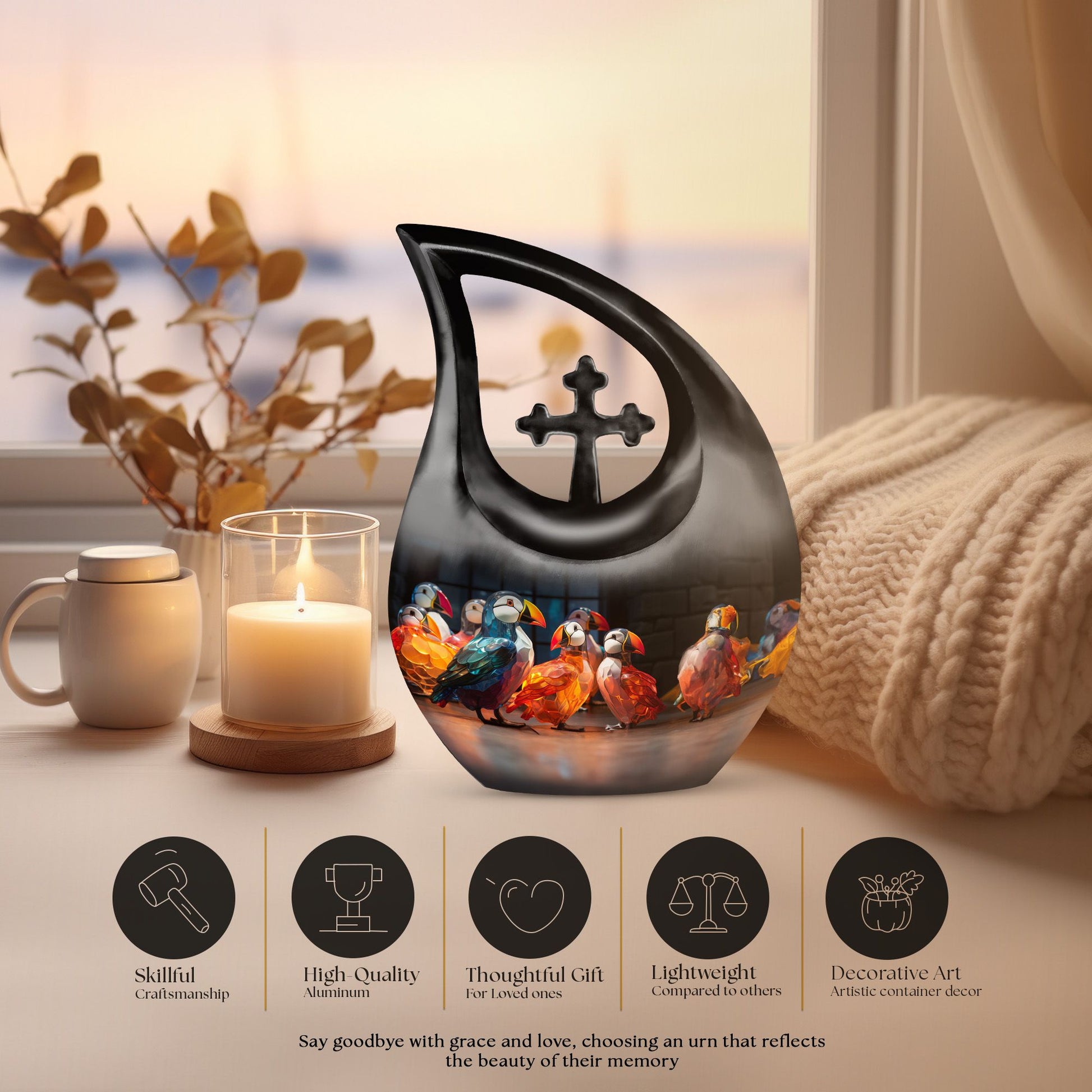 Puffin Bird Urns For Ashes - Urn Keepsake Combo Set
