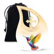 Colourful Hummingbird Cremation Urn - White Aluminium Funeral Urn For Adult Ashes