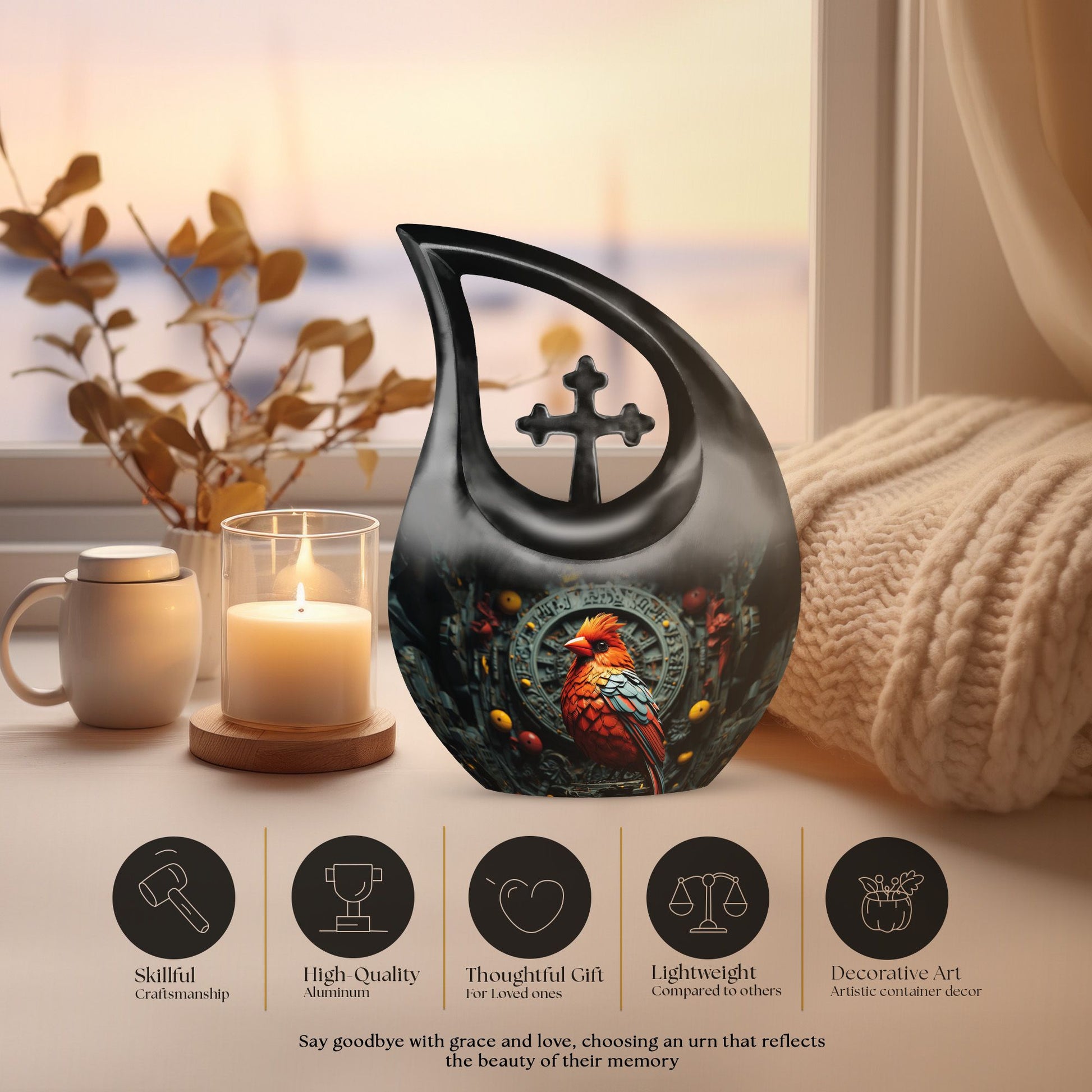 Cardinal Bird Urns For Ashes - Large Urns For Human Ashes Adult Female