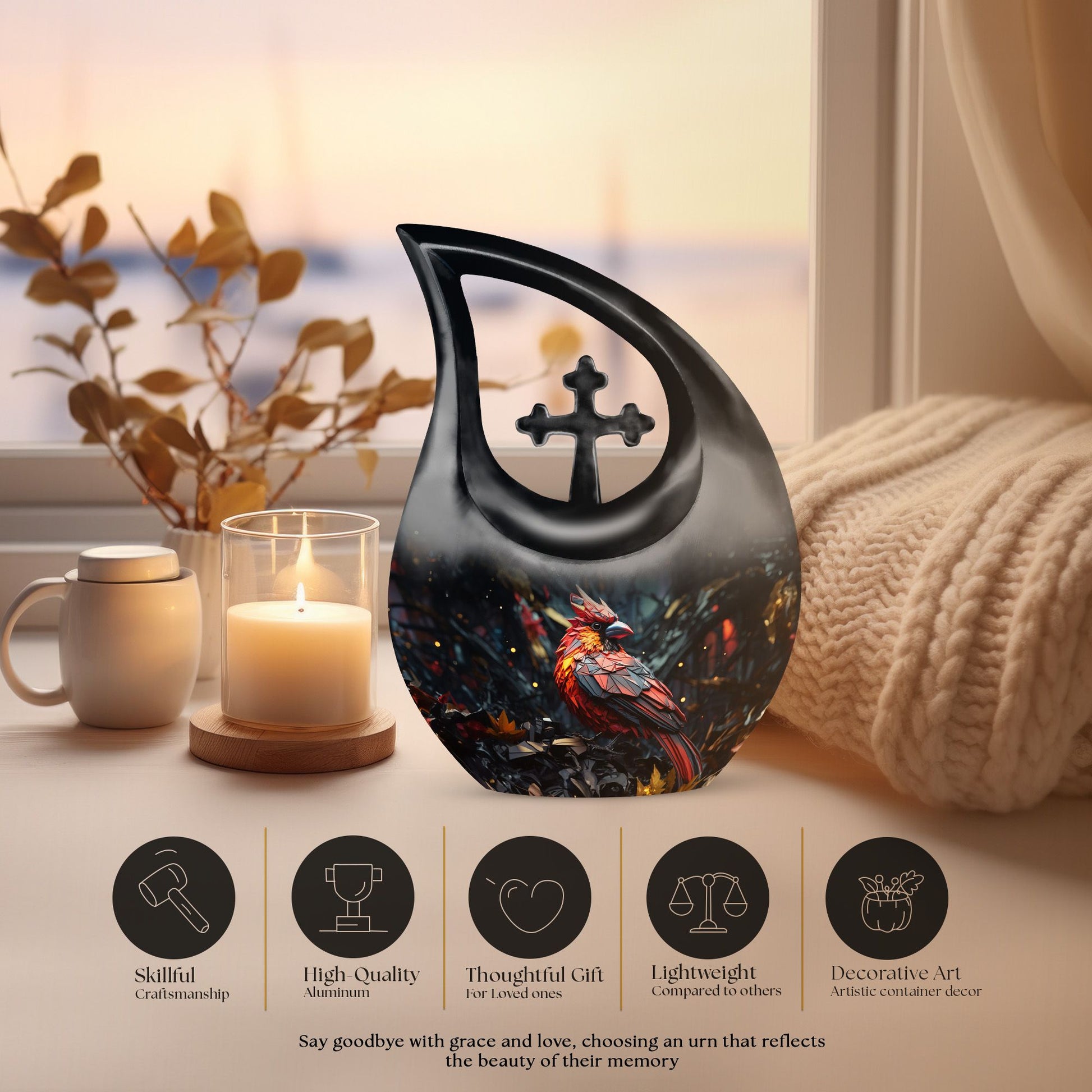 Cardinal Bird Urns For Ashes - Large Cremation Urns