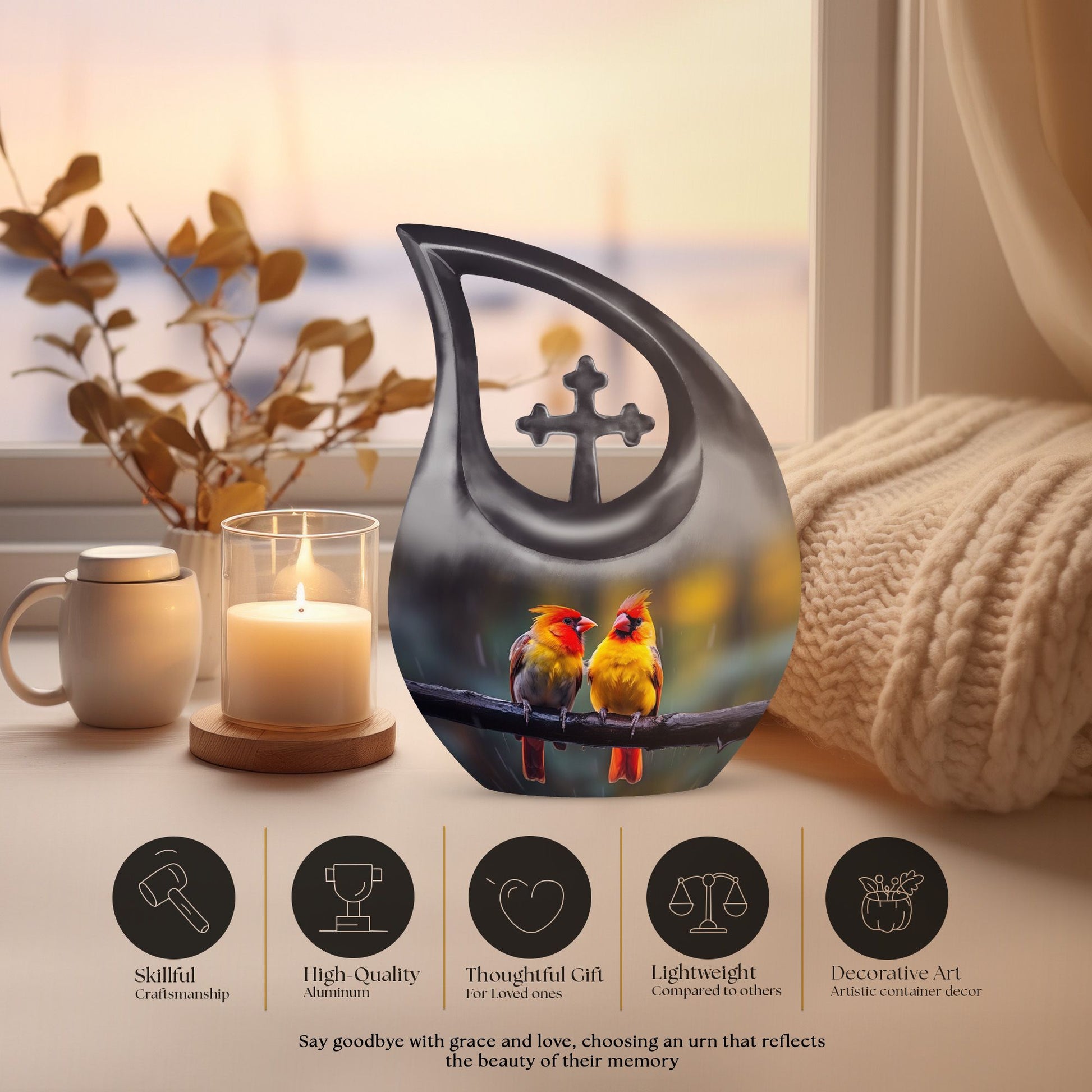 Cardinal Bird Urns For Ashes - Large Human Ashes Urn