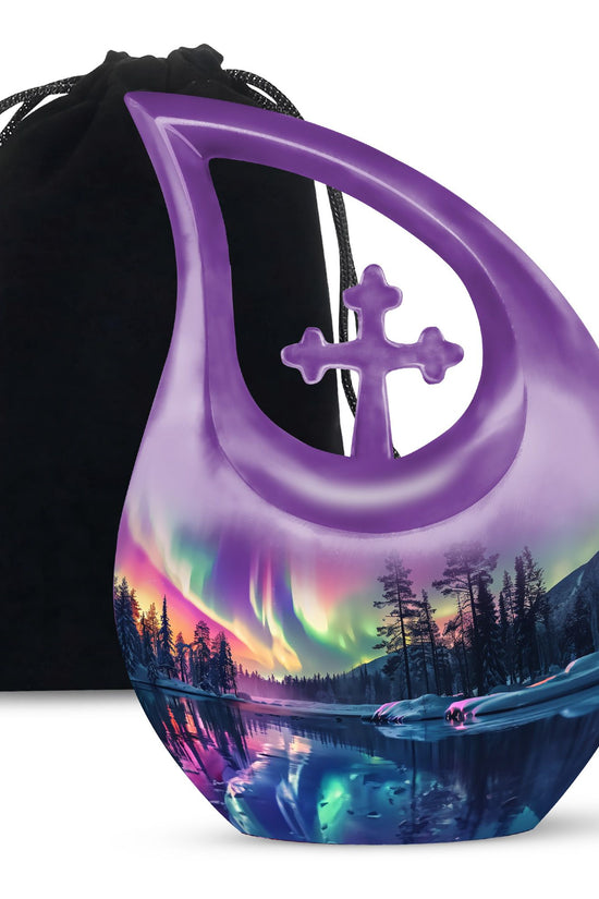 Beautiful Northan Lights Cremation Urn - Forest Lake Memorial Urn For Human Ashes