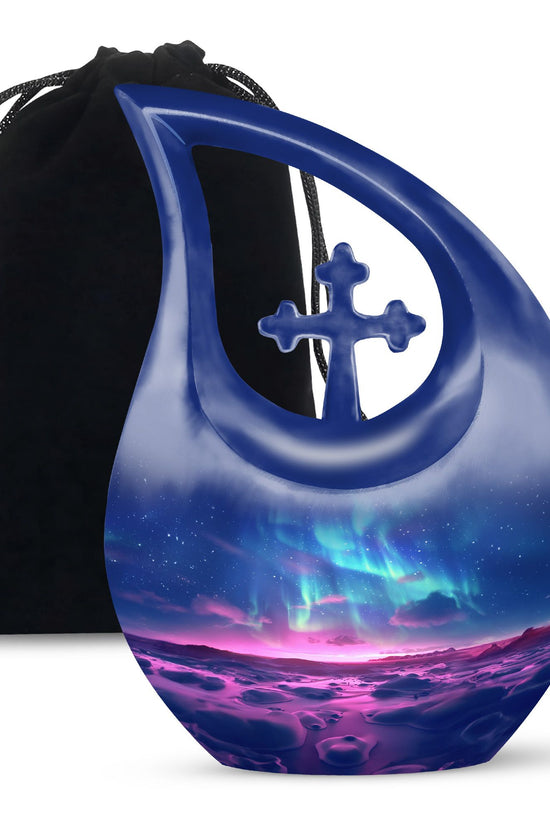Northern Lights Funeral Urn - Purple Landscape Cremation Urn For Loved Ones