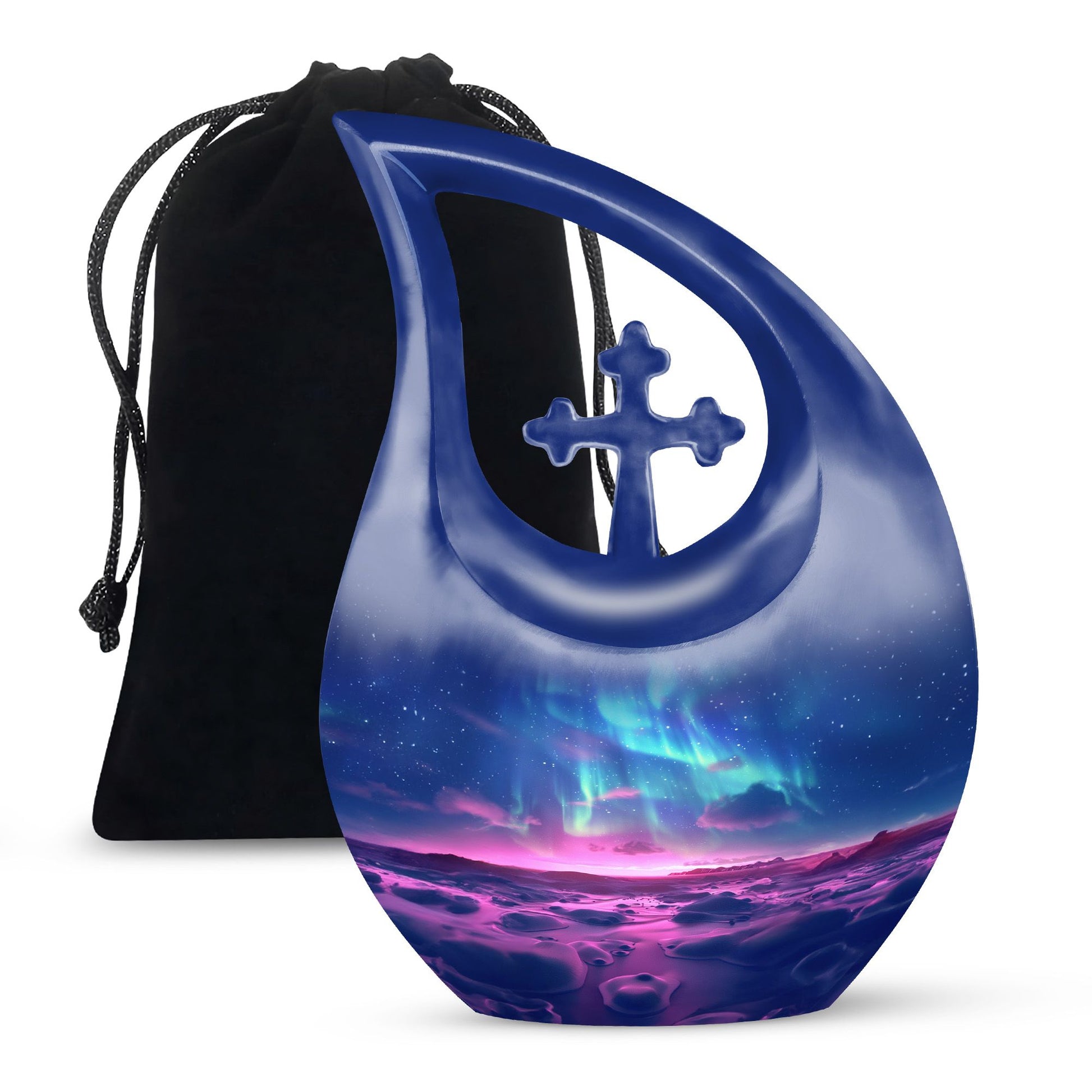 Northern Lights Funeral Urn - Purple Landscape Cremation Urn For Loved Ones