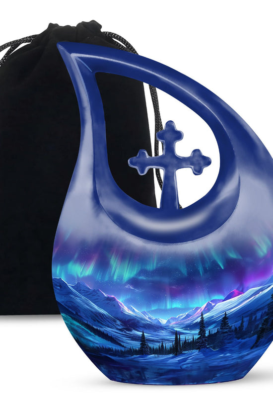 Northern Lights Memorial Urn - Aurora Snow Valley Funeral Urn For Men & Women