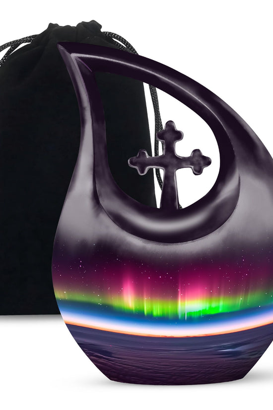 Aurora Borealis Night Memorial Urn - Beautiful Cremation Urn For Adults