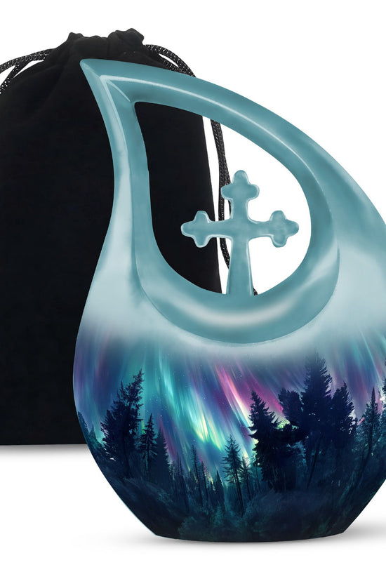 Aurora Borealis Memorial Urn For Ashes - Forest Sky Funeral Urn For Loved Ones
