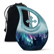 Aurora Borealis Memorial Urn For Ashes - Forest Sky Funeral Urn For Loved Ones