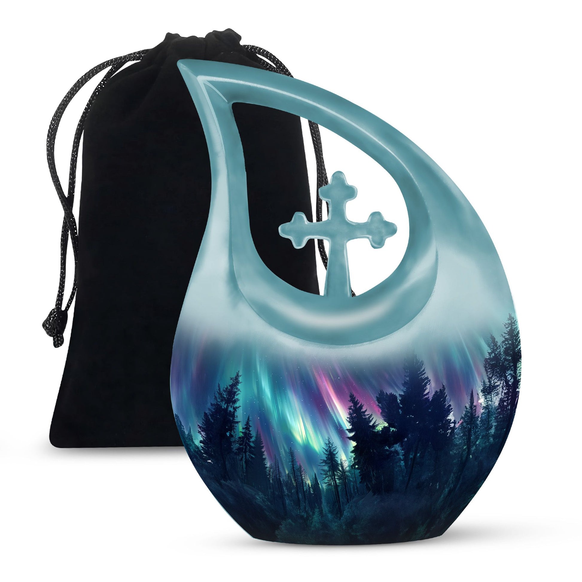 Aurora Borealis Memorial Urn For Ashes - Forest Sky Funeral Urn For Loved Ones