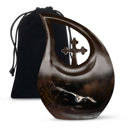 Flying Barn Owl Cremation Urn - Elegant Funeral Urn For Human Ashes