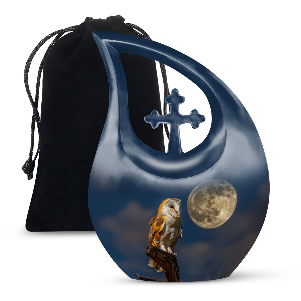 Moonlight Barn Owl Cremation Urn - Night Sky Memorial Urn For Burial