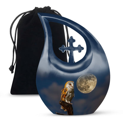 Moonlight Barn Owl Cremation Urn - Night Sky Memorial Urn For Burial