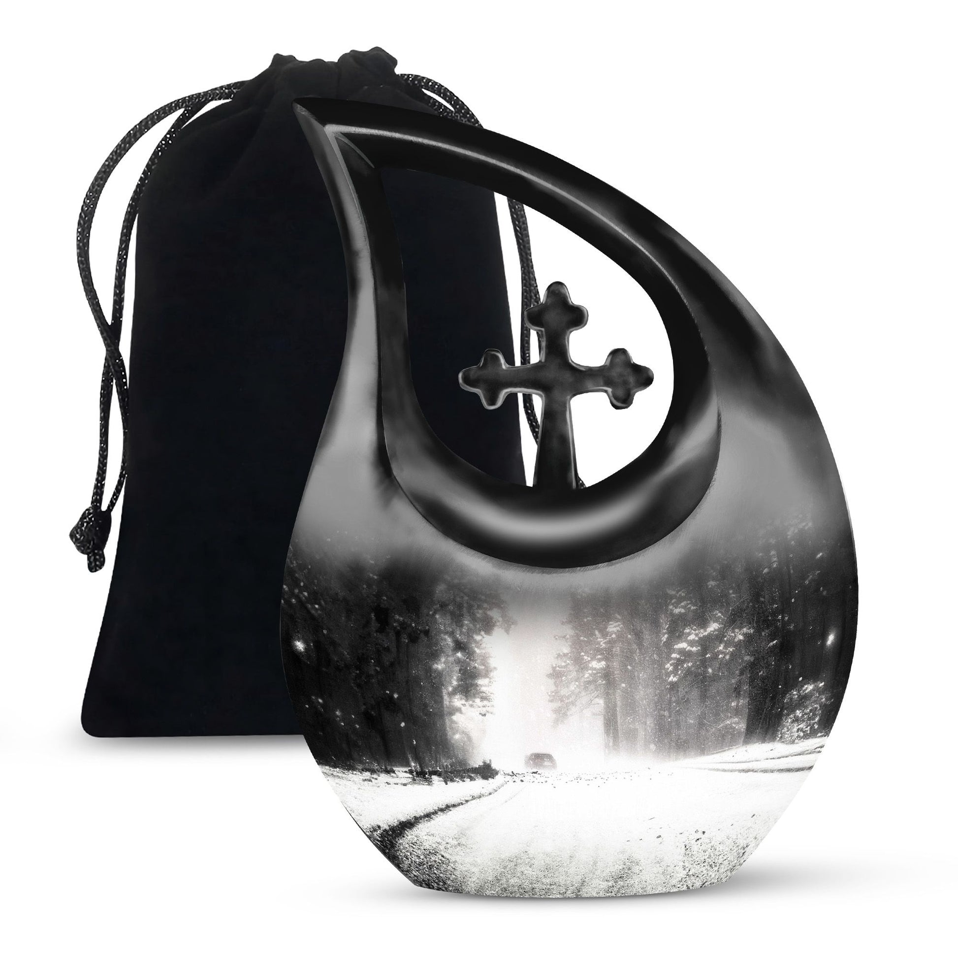 Winter Forest Funeral Urn - White Cremation Urn For Adult Ashes