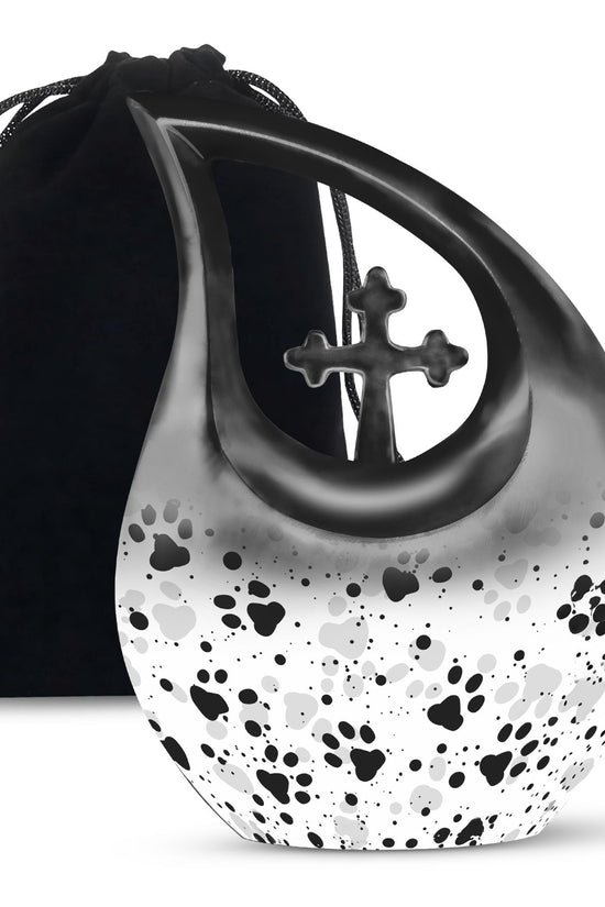 Black & White Paw Cremation Urn - Elegant Pet Funeral Urn For Adult Ashes
