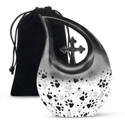 Black & White Paw Cremation Urn - Elegant Pet Funeral Urn For Adult Ashes