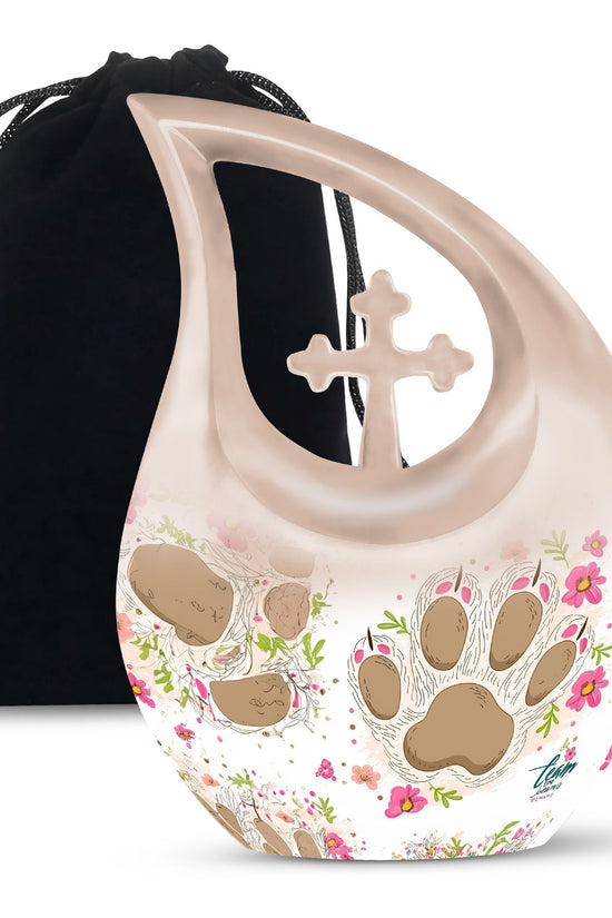 Pet Paw Theme Funeral Urn - Decorative Pet Memorial Urn For Ashes