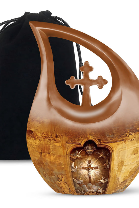 Christian Theme Memorial Urn - Cross Funeral Urn For Adult Male & Female