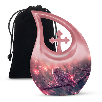 Pink Owl Cremation Urn - Beautiful Funeral Urn For Burial