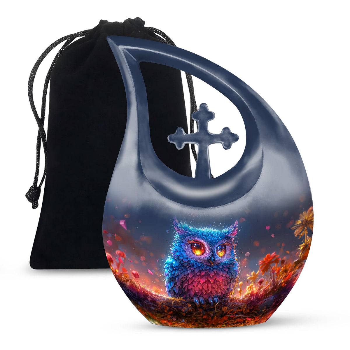 Neon Owl Funeral Urn - Artistic Cremation Urn For Adult Ashes