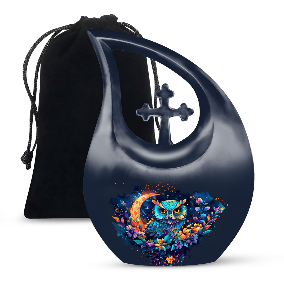 Colorful Owl Cremation Urn - Floral Memorial Urn For Human Ashes