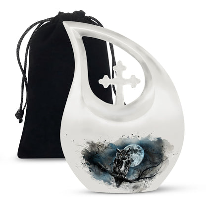 Moonlight Theme Funeral Urn - White colour Aluminium Memorial Urn For Ashes