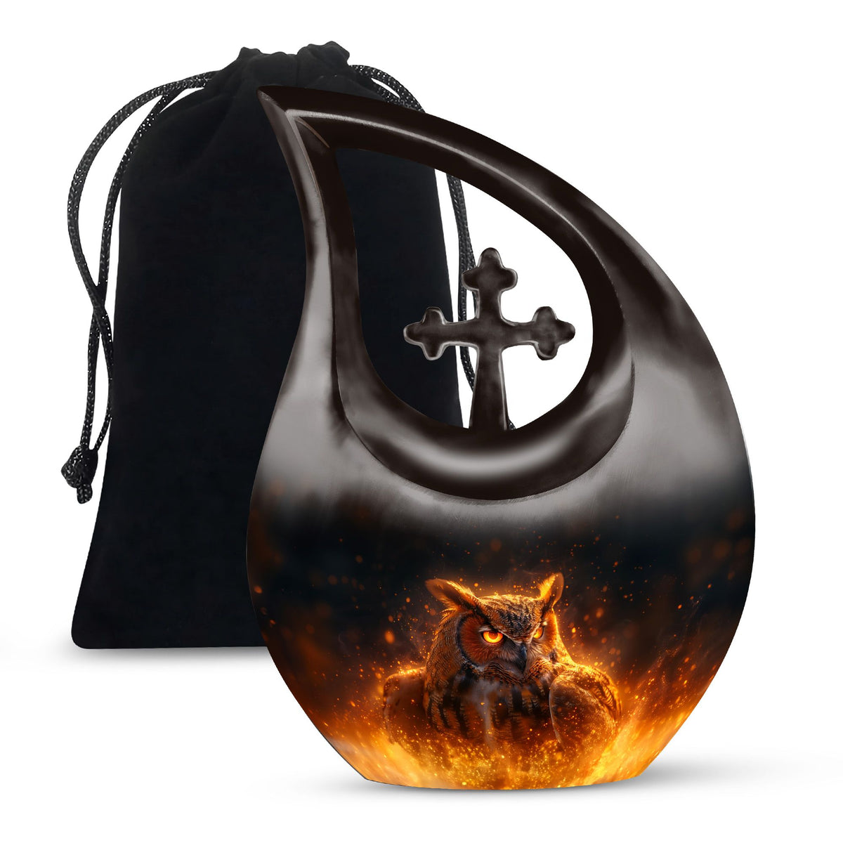 Mystic Fire Owl Cremation Urn - Decorative Memorial Urn For Loved Ones