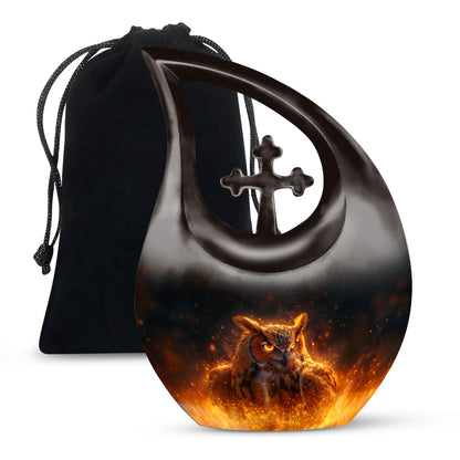 Mystic Fire Owl Cremation Urn - Decorative Memorial Urn For Loved Ones