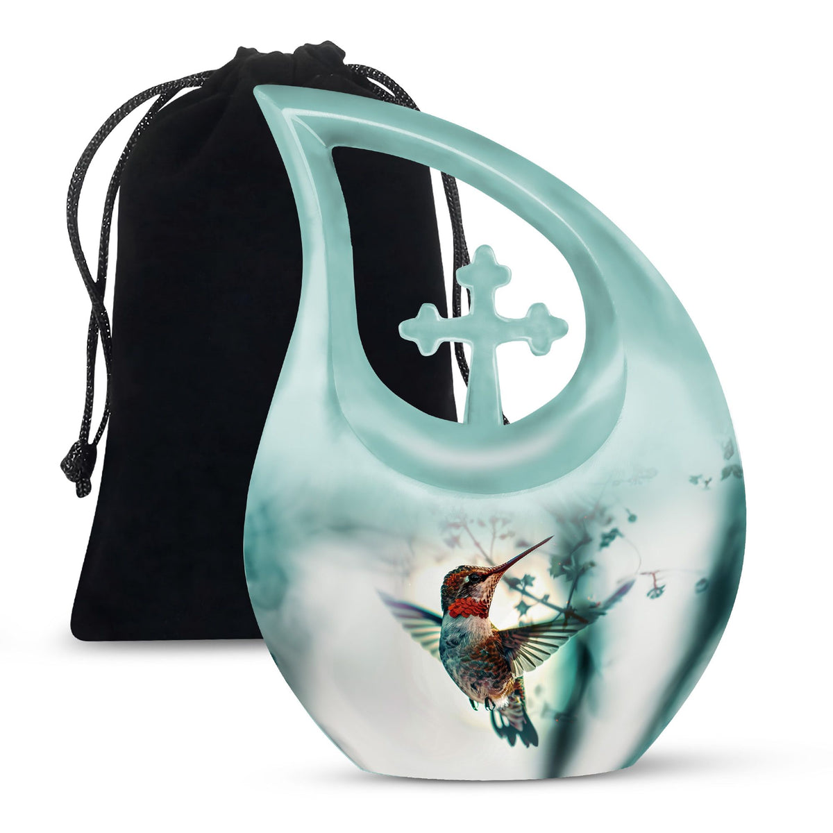 Peaceful Hummingbird Memorial Urn - White Aluminium Funeral Urn For Loved Ones