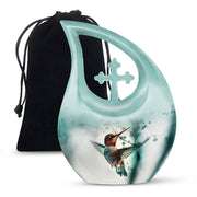Peaceful Hummingbird Memorial Urn - White Aluminium Funeral Urn For Loved Ones