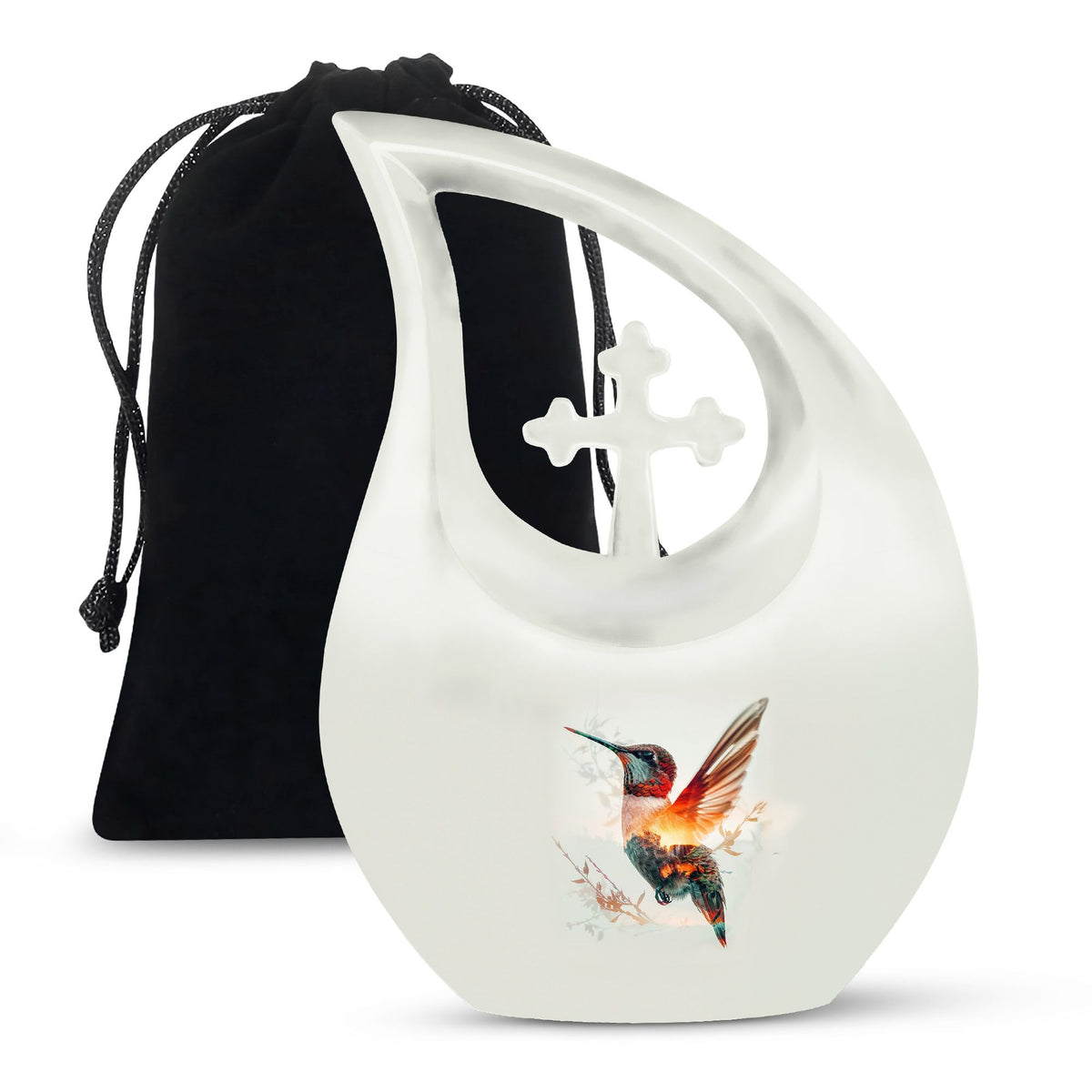 Artistic White Hummingbird Memorial Urn – Modern Funeral Urn For Ashes