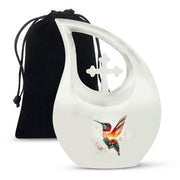 Artistic White Hummingbird Memorial Urn – Modern Funeral Urn For Ashes