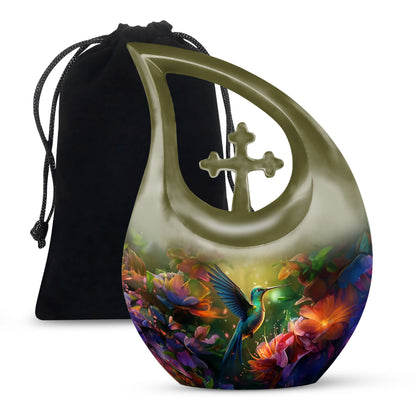 Artistic Floral Hummingbird Cremation Urn - Premium Aluminum Urn For Ashes