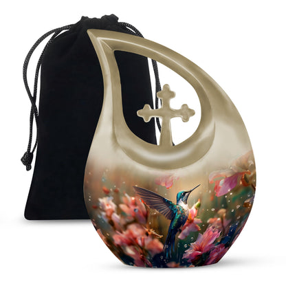 Hummingbird Theme Funeral Urn - Pink Floral Memorial Urn For Male & Female