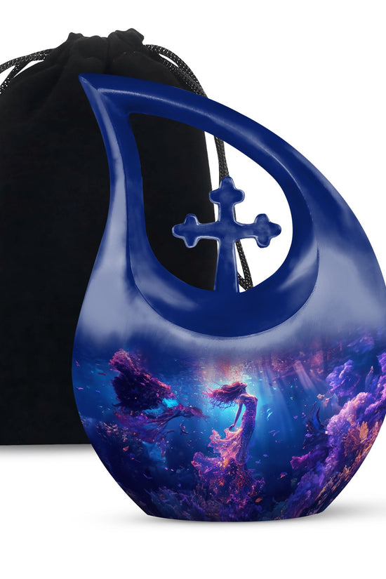 Mystic Mermaid Cremation Urn - Deep Ocean Theme Memorial Urn For Human Ashes