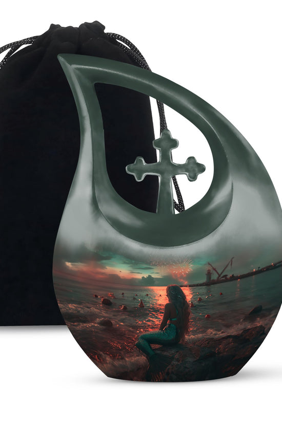 Beach Mermaid Cremation Urn - Elegant Memorial Urn For Adult Ashes