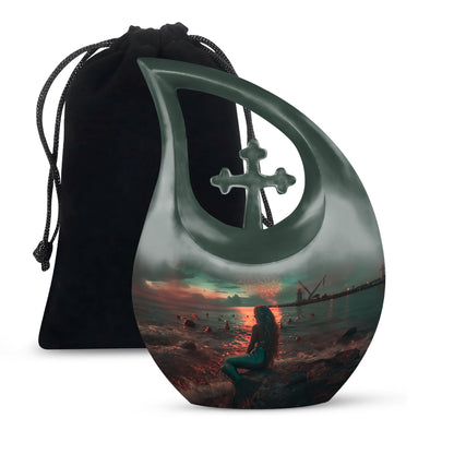Beach Mermaid Cremation Urn - Elegant Memorial Urn For Adult Ashes