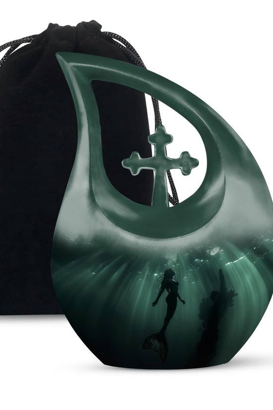 Dark Ocean Mermaid Cremation Urn - Memorial Urn for Human Ashes