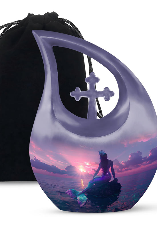 Purple Mermaid Theme Funeral Urn - Fantasy Cremation Urn For Adult Ashes