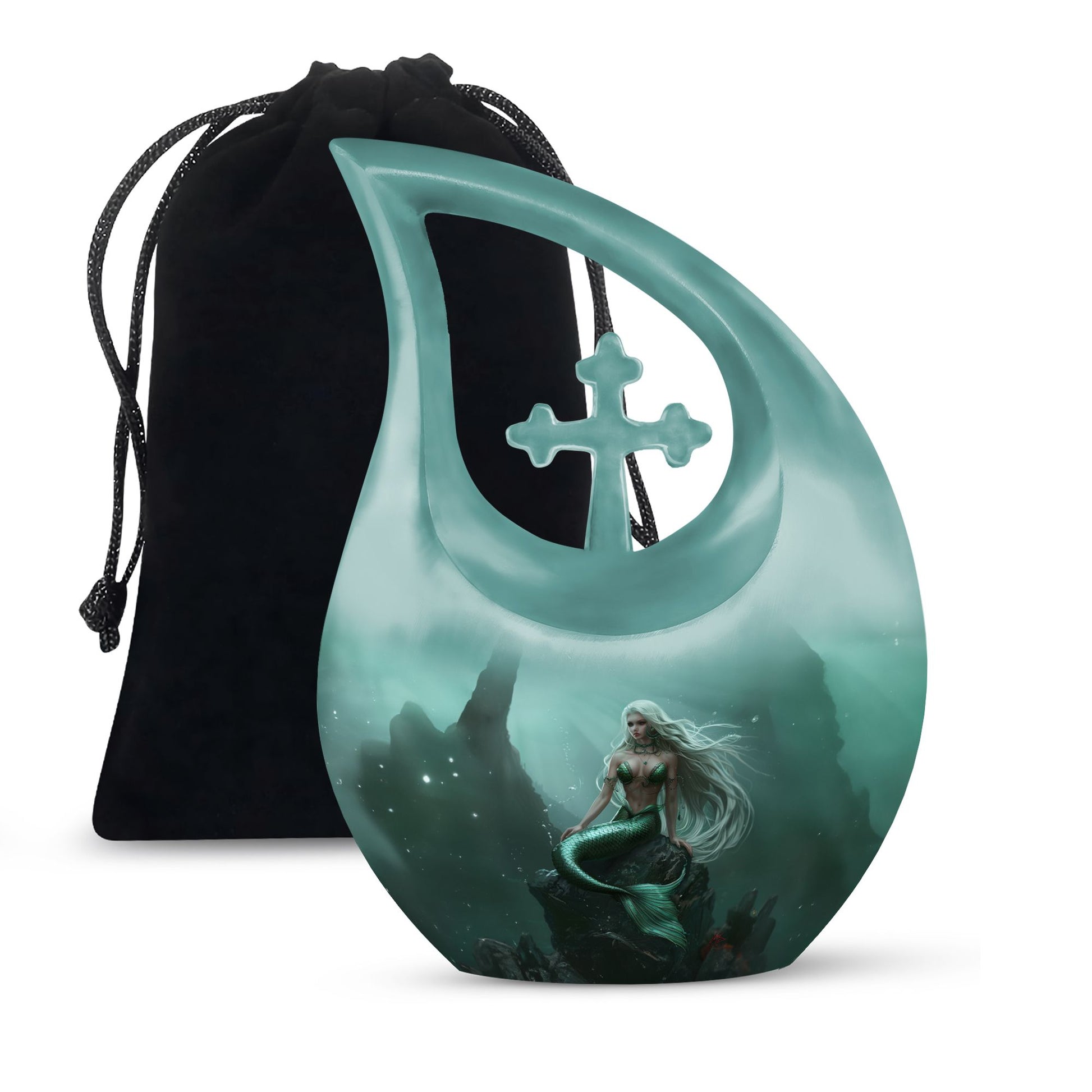 Emerald Mermaid Cremation Urn - Ocean Memorial Urn For Human Ashes