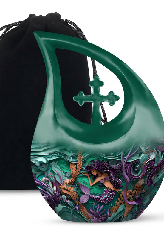 Artistic Mermaid Funeral Urn - Green Aluminium Memorial Urn For Women