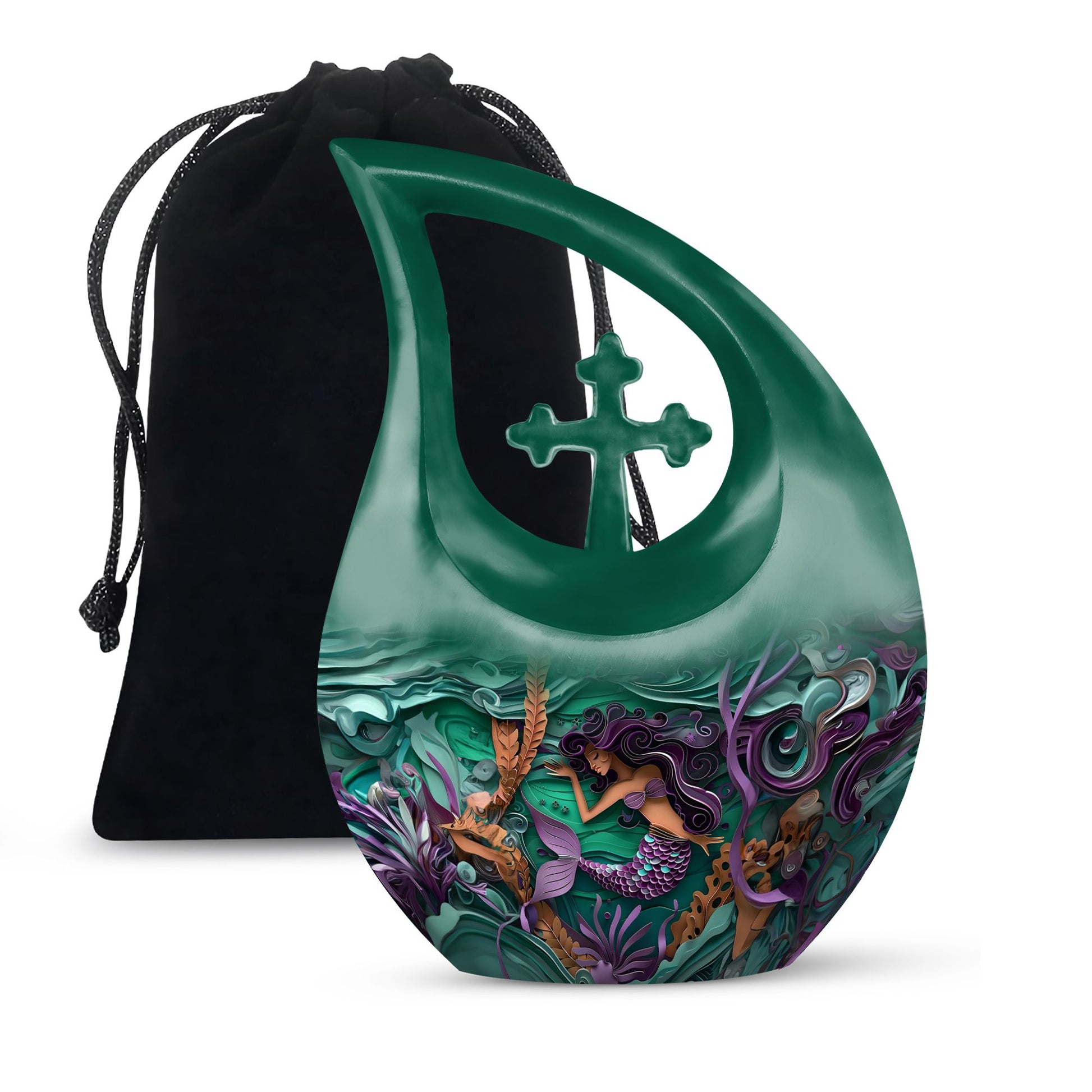 Artistic Mermaid Funeral Urn - Green Aluminium Memorial Urn For Women