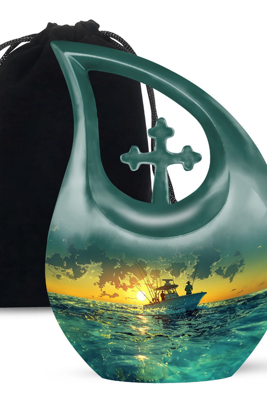 Sunset Fishing Boat Cremation Urn - Ocean Memorial Urn For Loved Ones