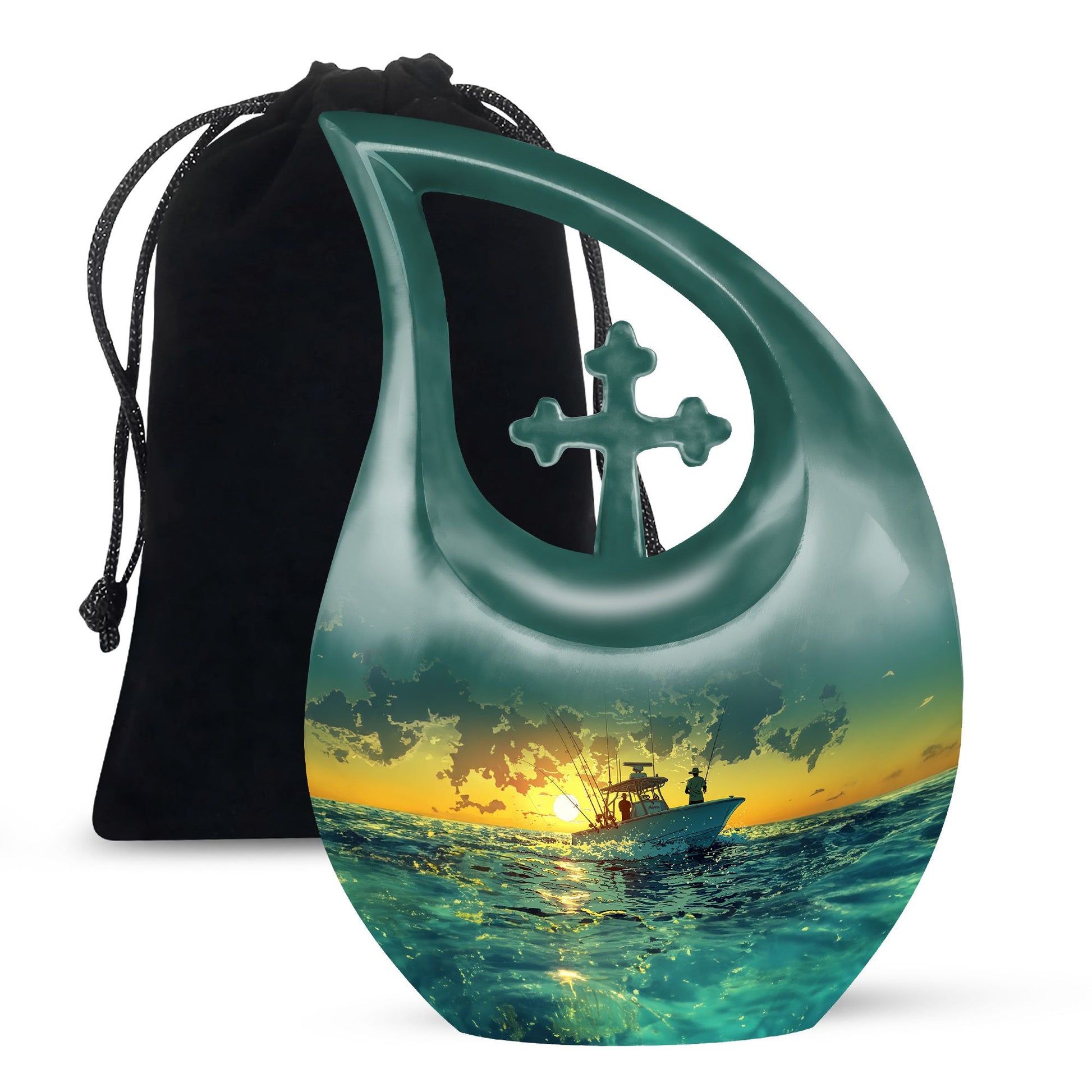 Sunset Fishing Boat Cremation Urn - Ocean Memorial Urn For Loved Ones