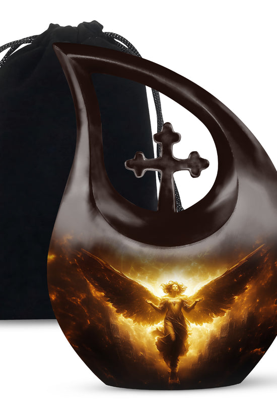 Golden Heaven Storm Angel Memorial Urn - Heaven Cremation Urn For Human Ashes