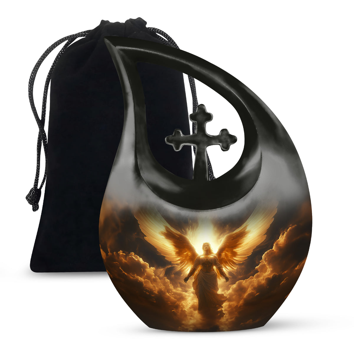 Heavenly Guardian Angel Funeral Urn - Golden Cloud Memorial Urn For Ashes