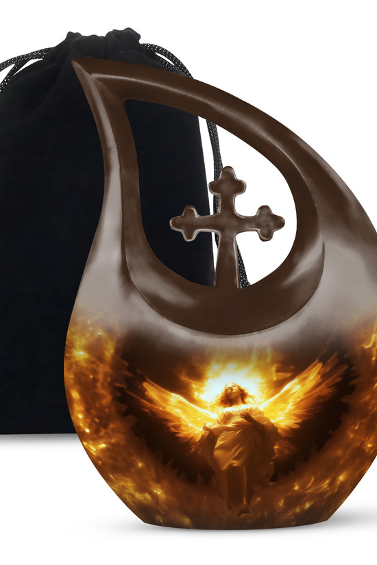 Divine Fire Wings Angel Urn - Glowing Heaven Light Memorial For Loved Ones