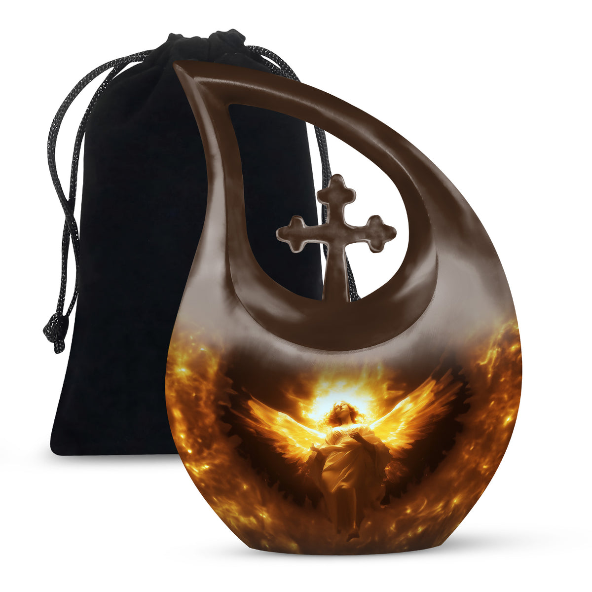 Divine Fire Wings Angel Urn - Glowing Heaven Light Memorial For Loved Ones